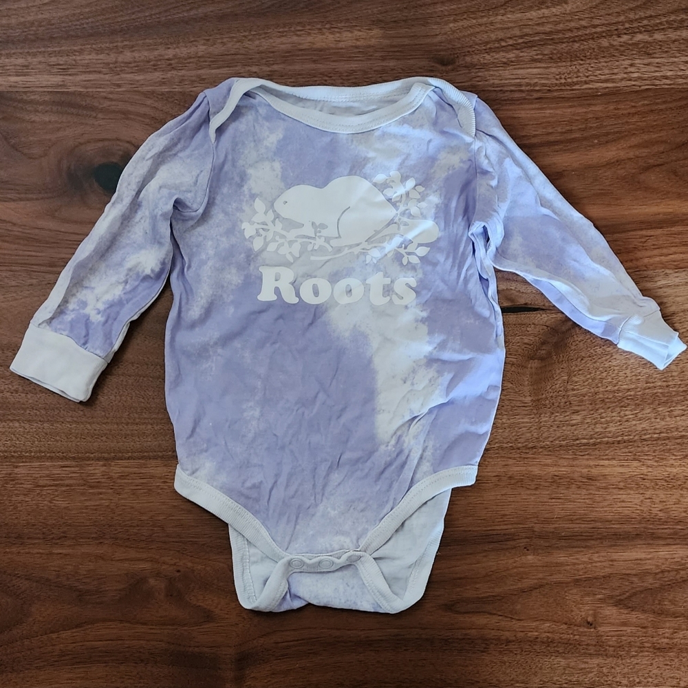 Roots Baby 3-6m Onesie Purple and White tie dye